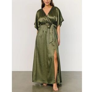 NWT Baltic Born Savannah Print Kimono Maxi Dress Green Waist Tie Surplice Large